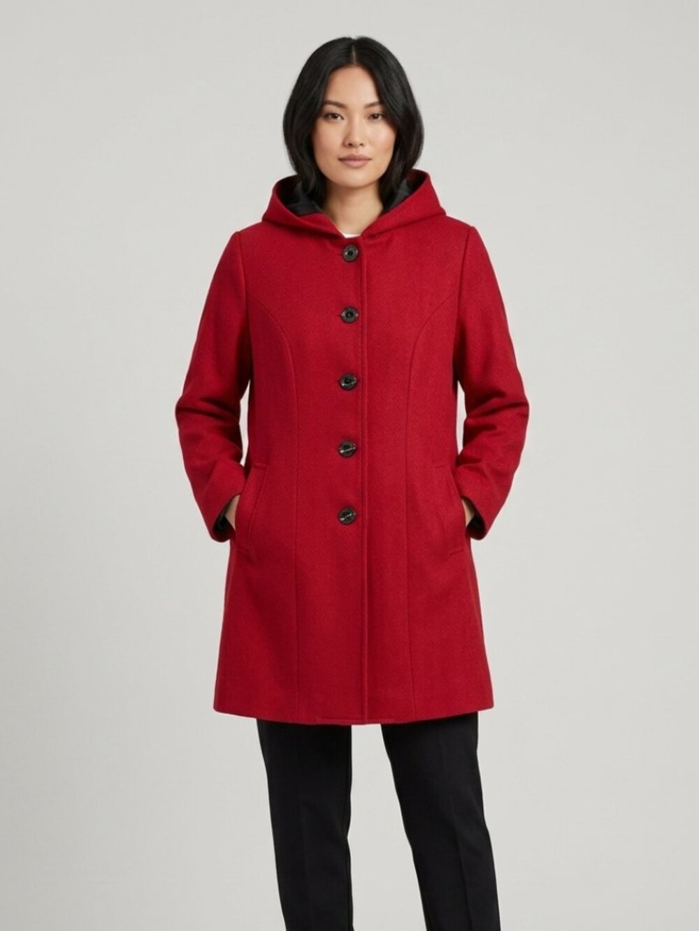 Dark Red Wool Blend Handmade Fall Coat